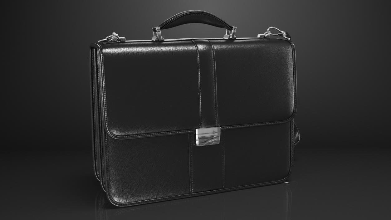 Leather Flapover Briefcase Black 3D