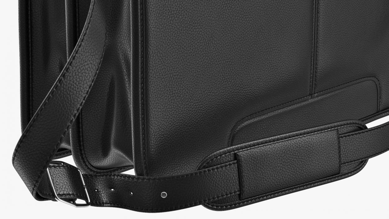 Leather Flapover Briefcase Black 3D