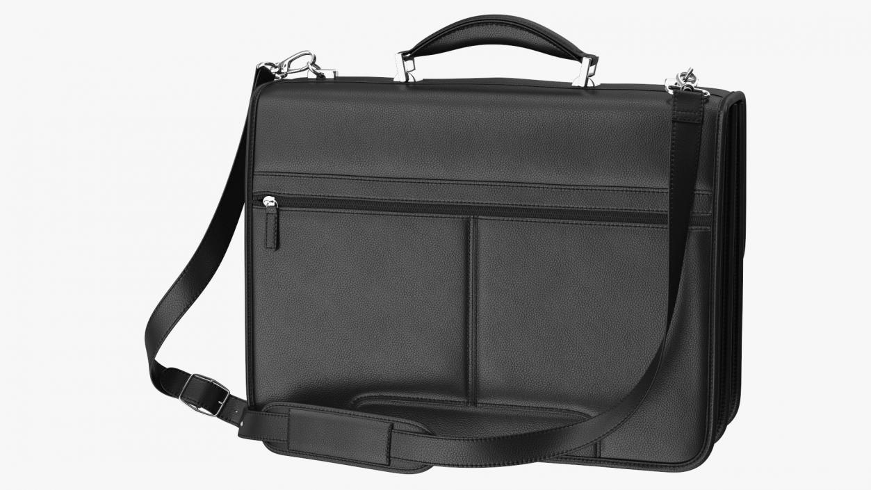 Leather Flapover Briefcase Black 3D