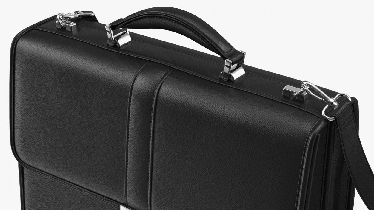 Leather Flapover Briefcase Black 3D