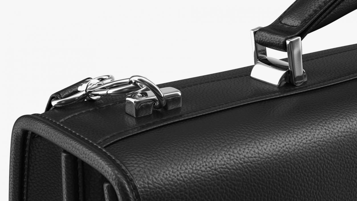 Leather Flapover Briefcase Black 3D