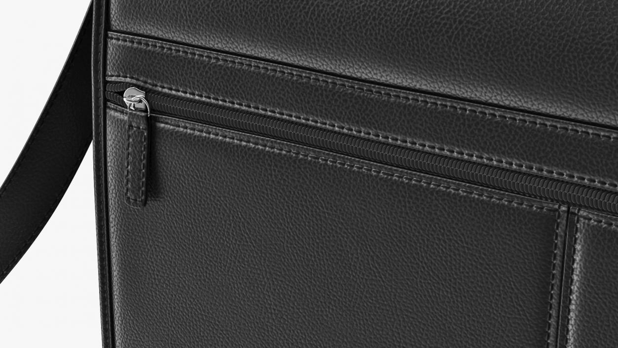 Leather Flapover Briefcase Black 3D