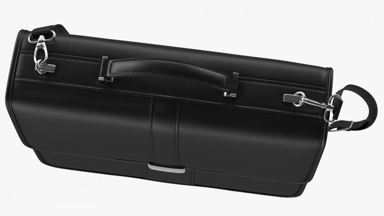 Leather Flapover Briefcase Black 3D