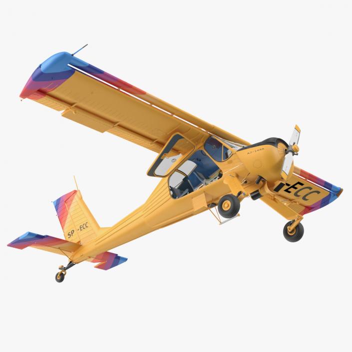 3D Aircraft PZL 104 Wilga Yellow Rigged