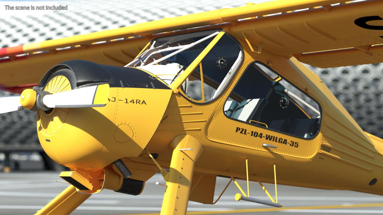 3D Aircraft PZL 104 Wilga Yellow Rigged