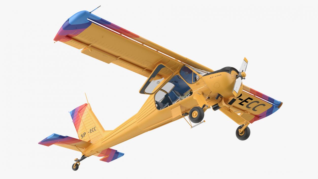 3D Aircraft PZL 104 Wilga Yellow Rigged