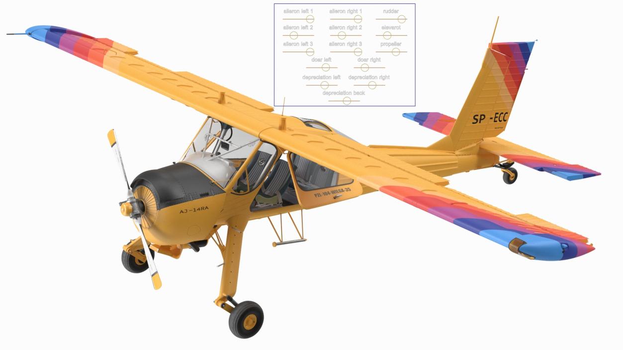 3D Aircraft PZL 104 Wilga Yellow Rigged