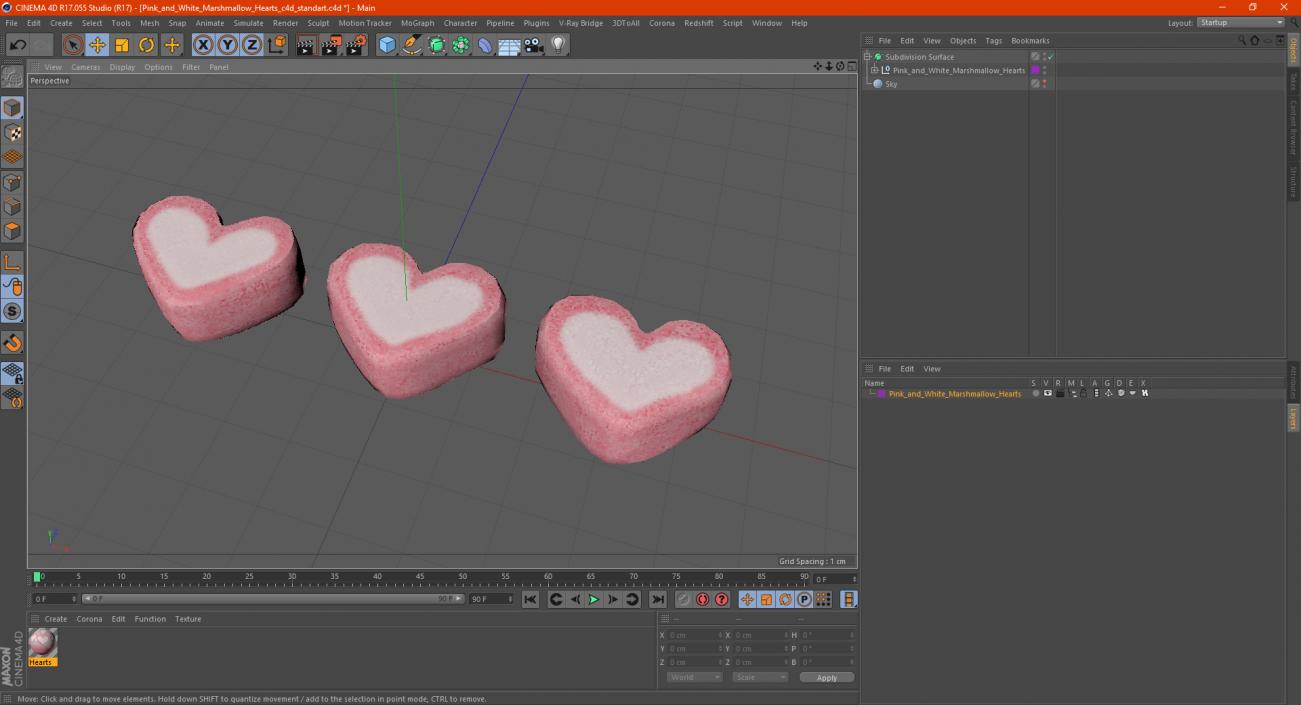 3D Pink and White Marshmallow Hearts model