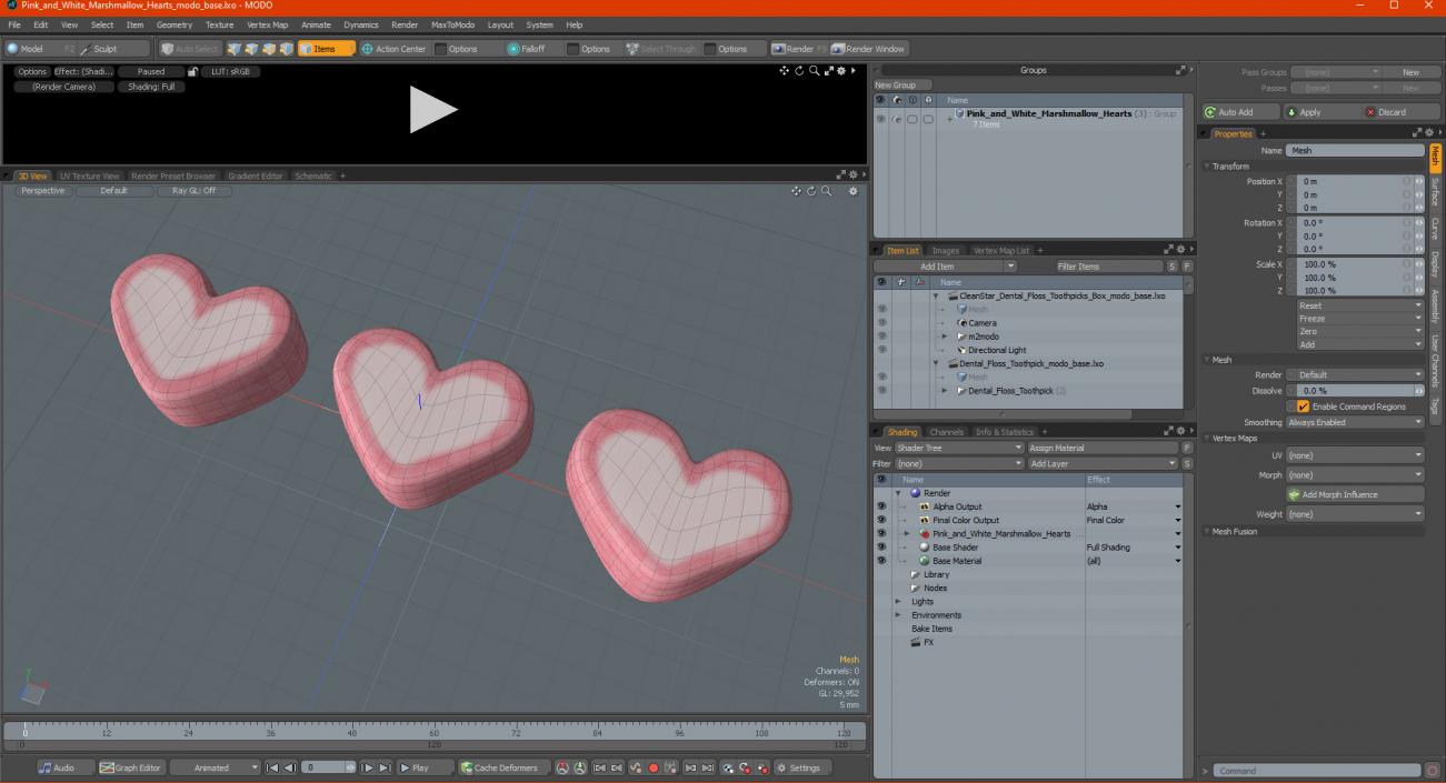 3D Pink and White Marshmallow Hearts model