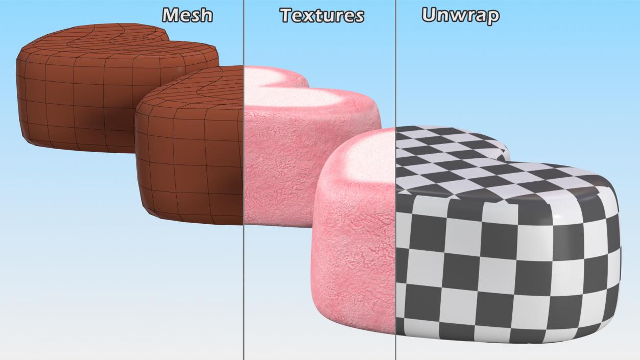 3D Pink and White Marshmallow Hearts model