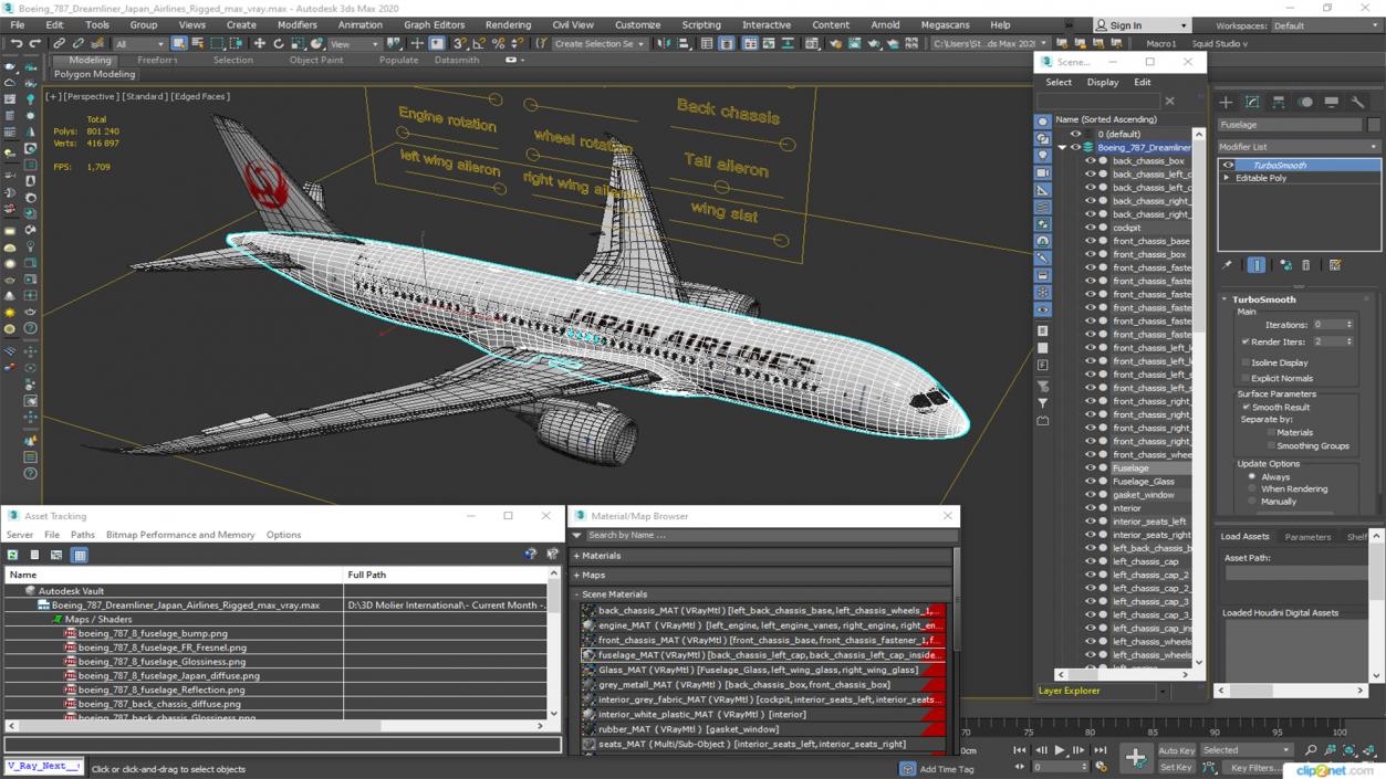 3D Boeing 787 Dreamliner Japan Airlines Rigged model