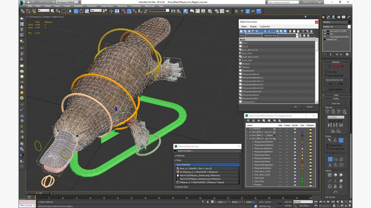 3D Duck Billed Platypus Fur Rigged