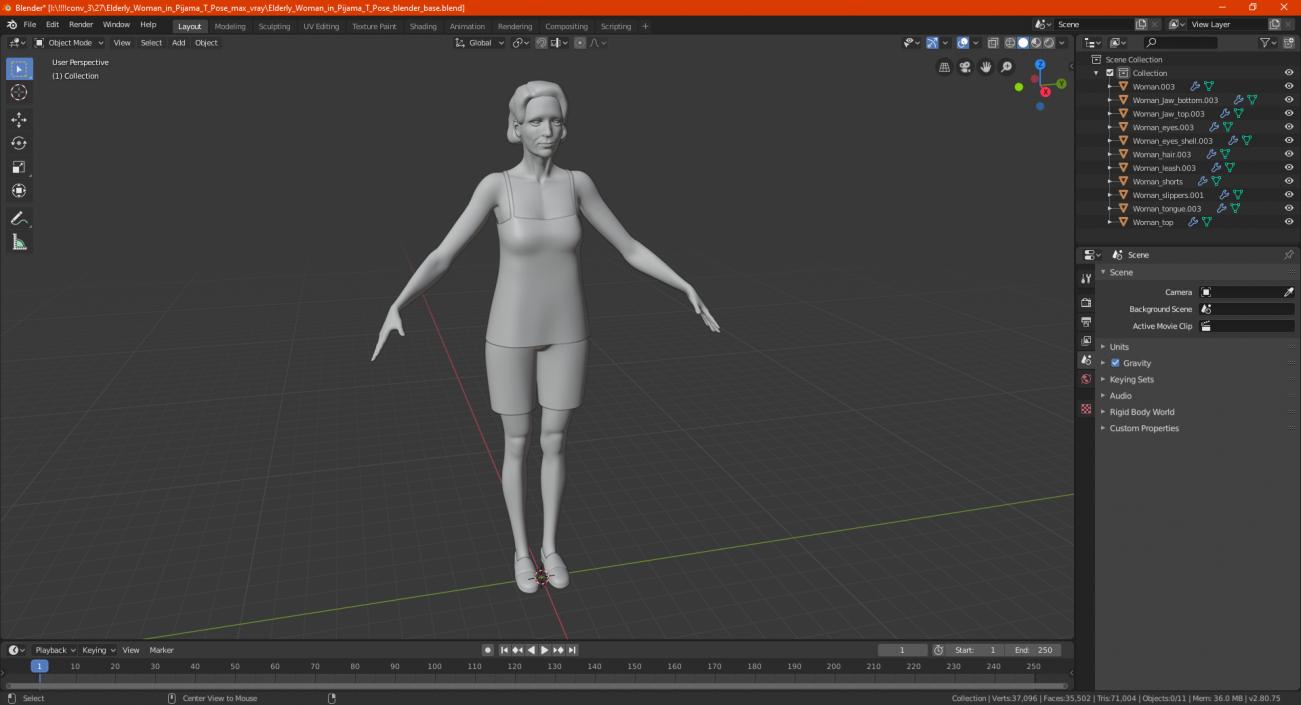 3D model Elderly Woman in Pijama T Pose