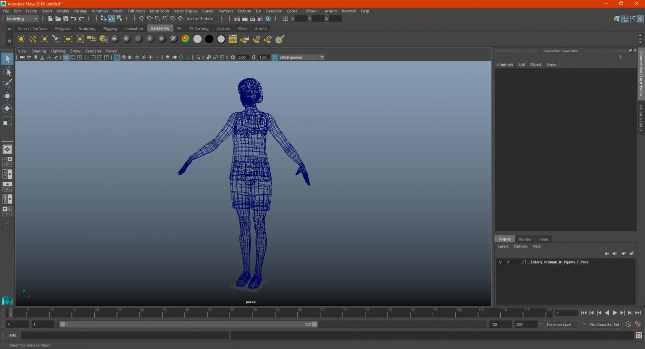 3D model Elderly Woman in Pijama T Pose