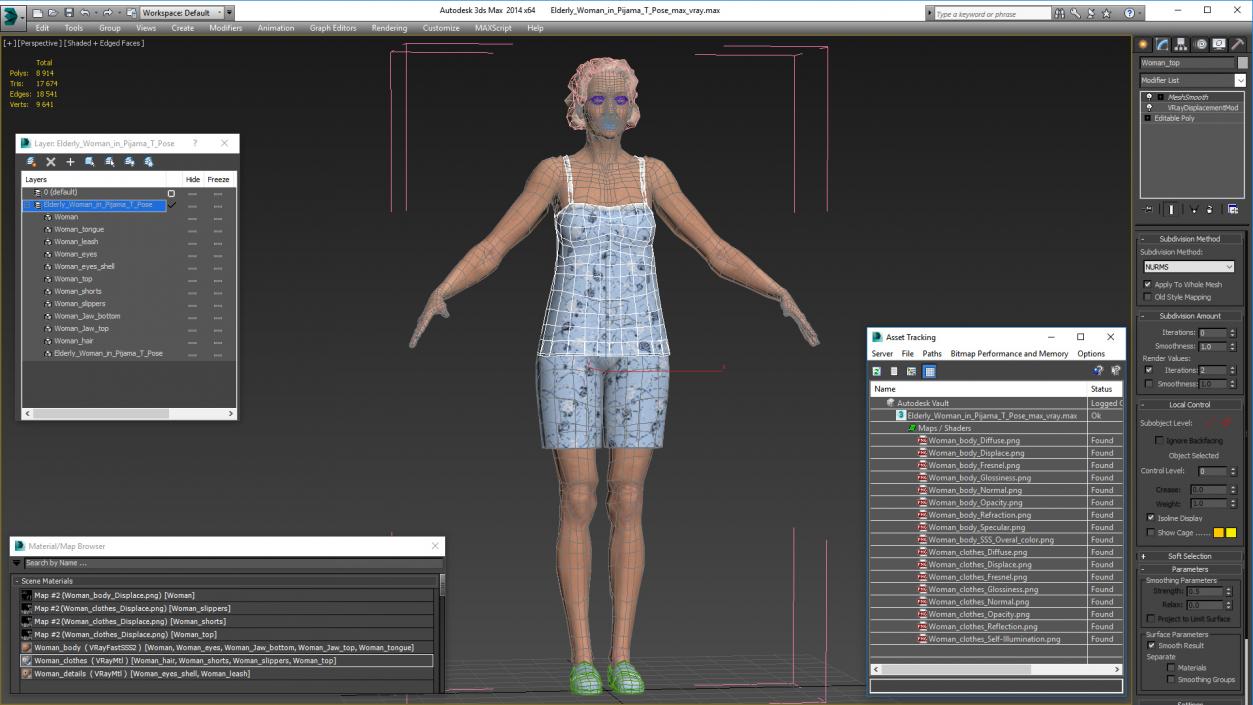 3D model Elderly Woman in Pijama T Pose