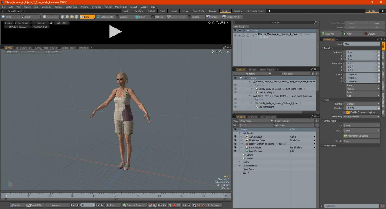 3D model Elderly Woman in Pijama T Pose