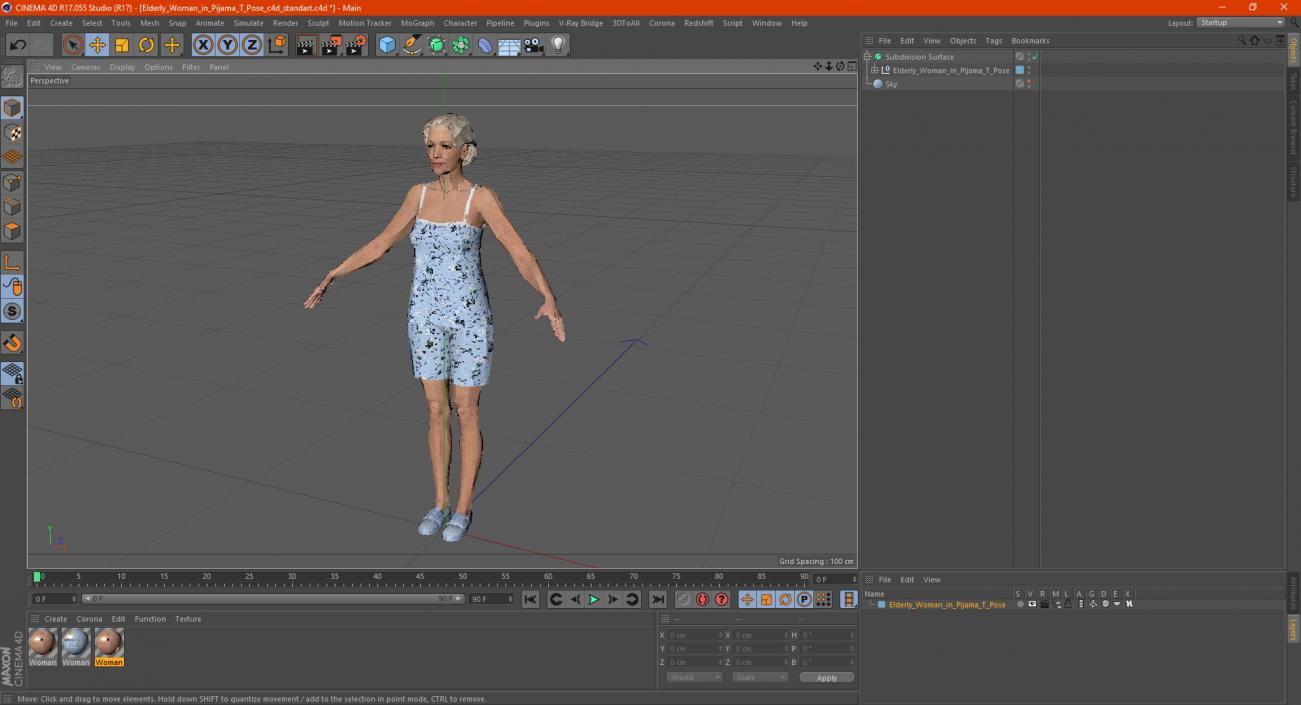 3D model Elderly Woman in Pijama T Pose