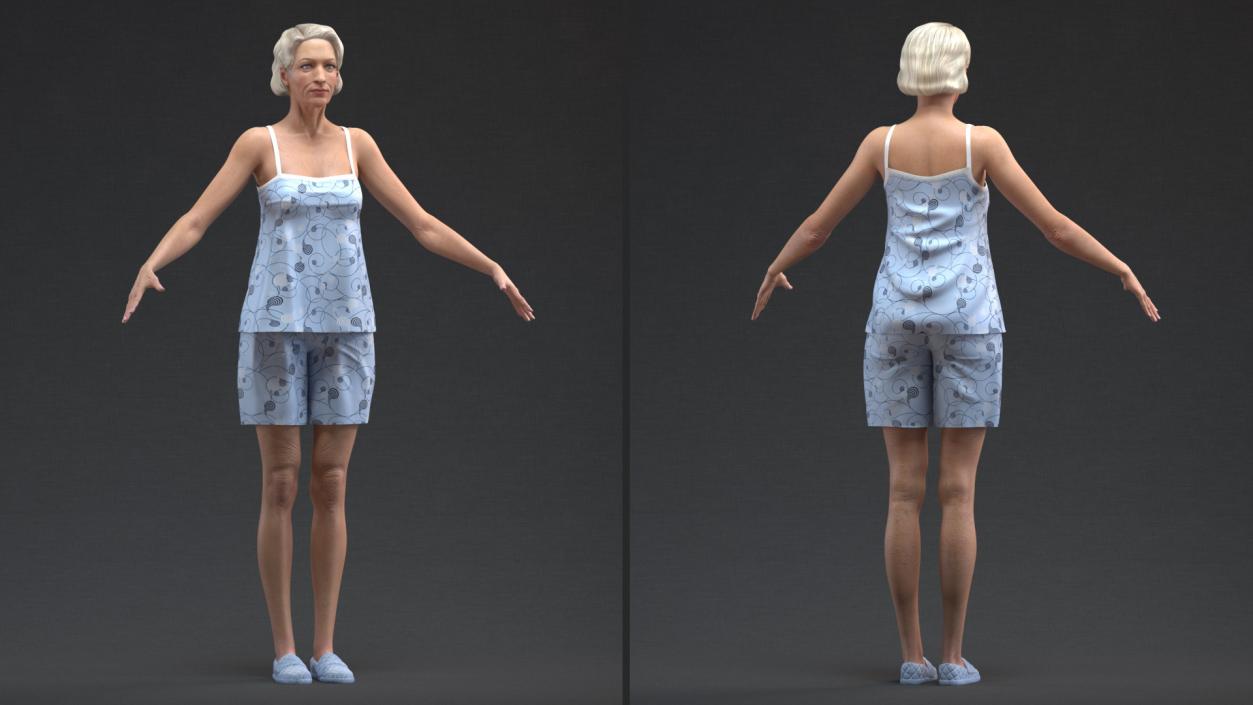 3D model Elderly Woman in Pijama T Pose