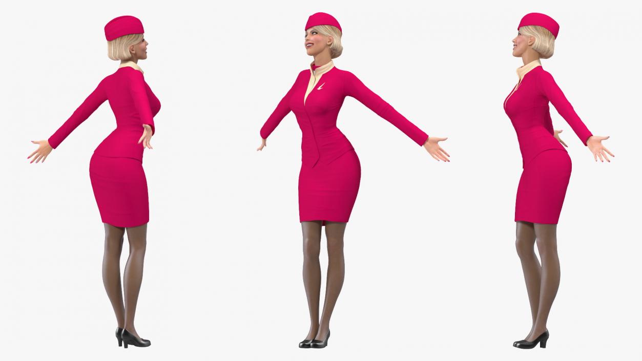 Flight Attendant in Maroon Dress 3D