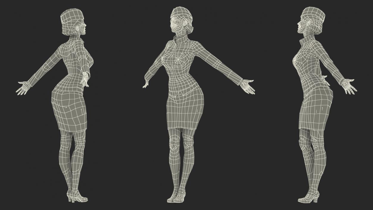 Flight Attendant in Maroon Dress 3D