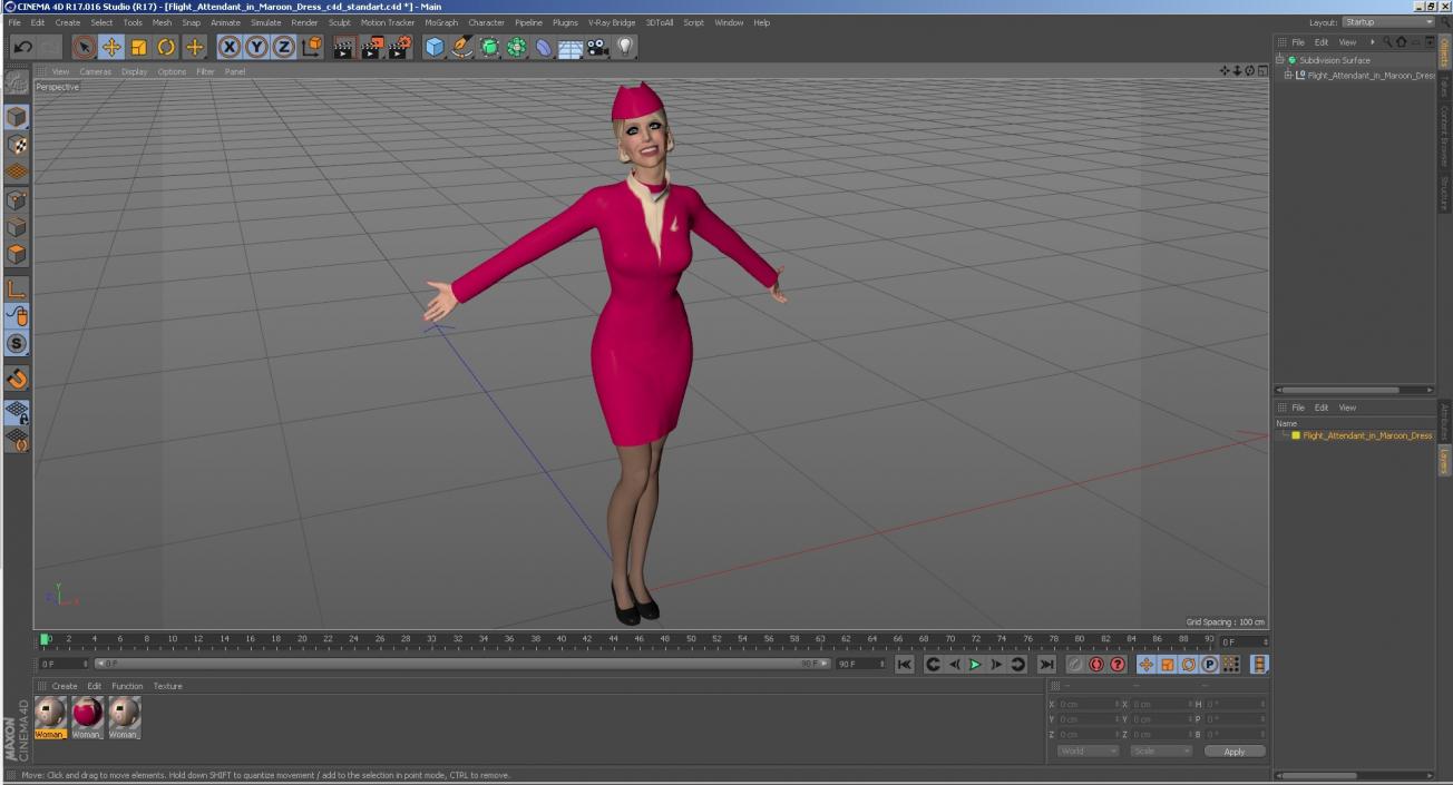 Flight Attendant in Maroon Dress 3D