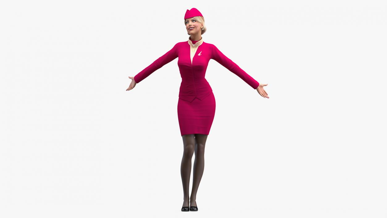 Flight Attendant in Maroon Dress 3D