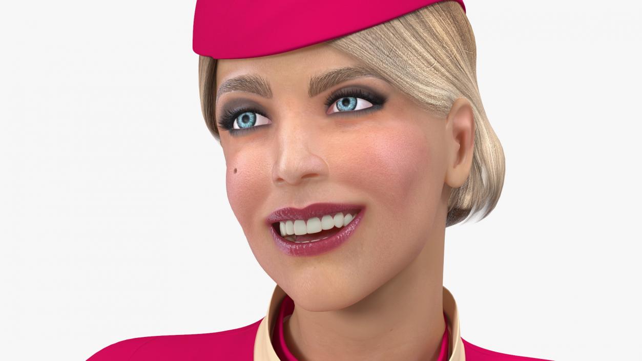 Flight Attendant in Maroon Dress 3D