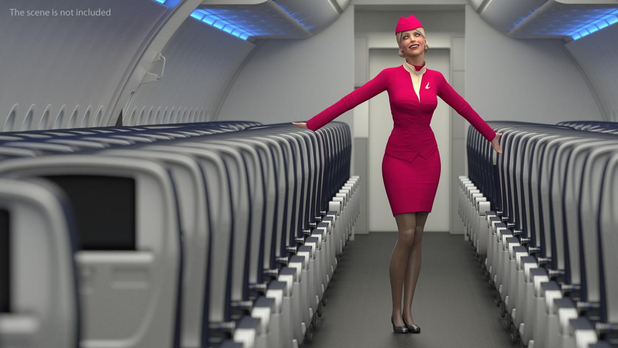 Flight Attendant in Maroon Dress 3D