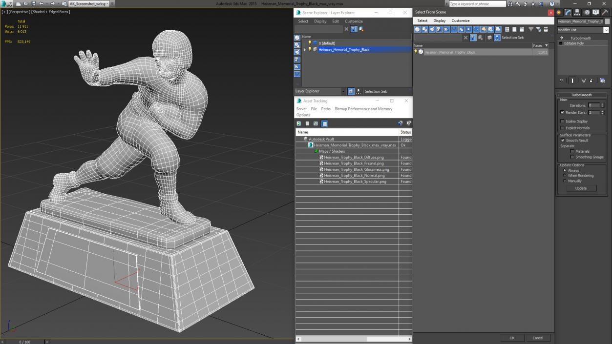 Heisman Memorial Trophy Black 3D model