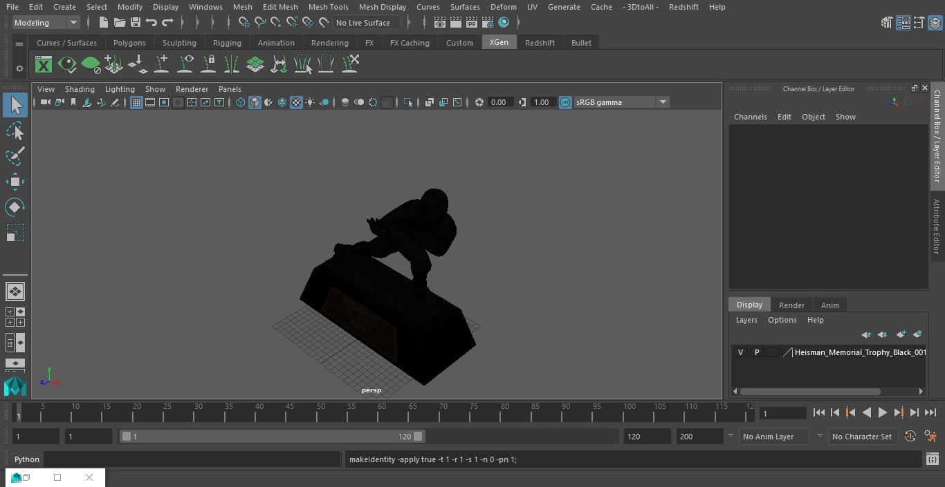 Heisman Memorial Trophy Black 3D model