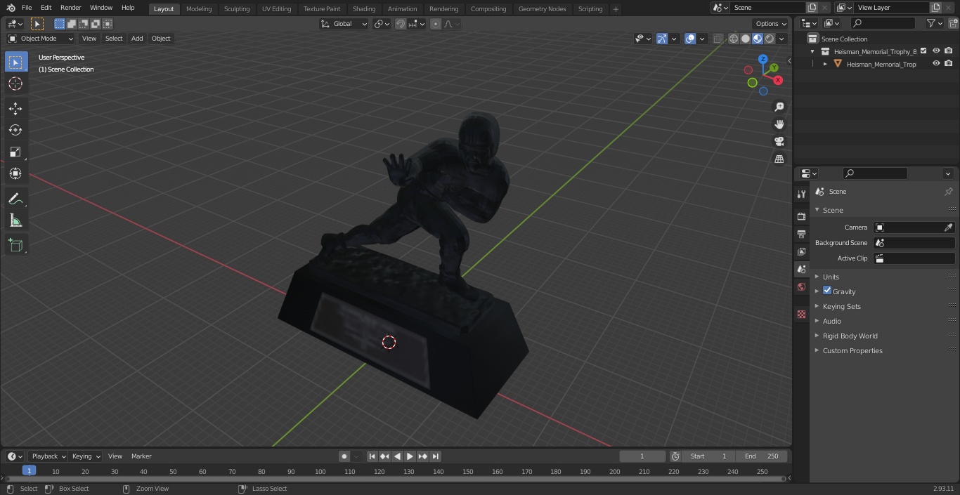 Heisman Memorial Trophy Black 3D model