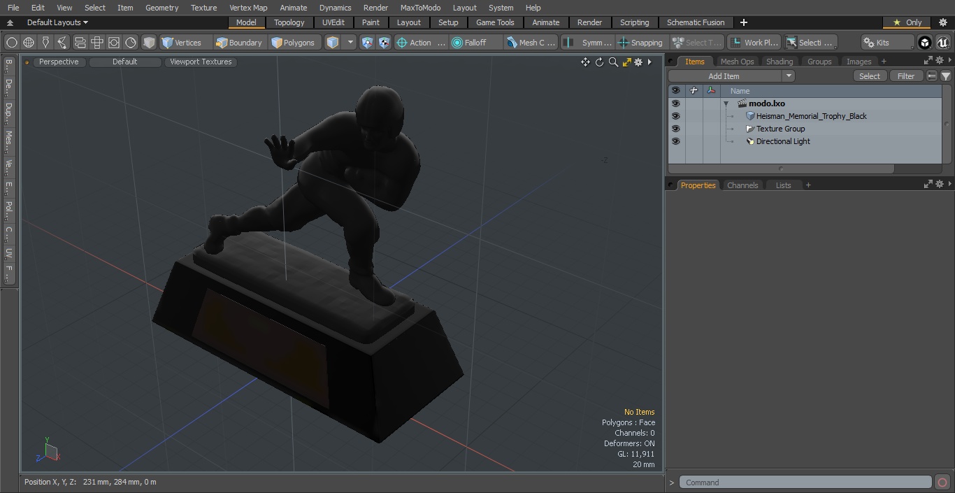 Heisman Memorial Trophy Black 3D model