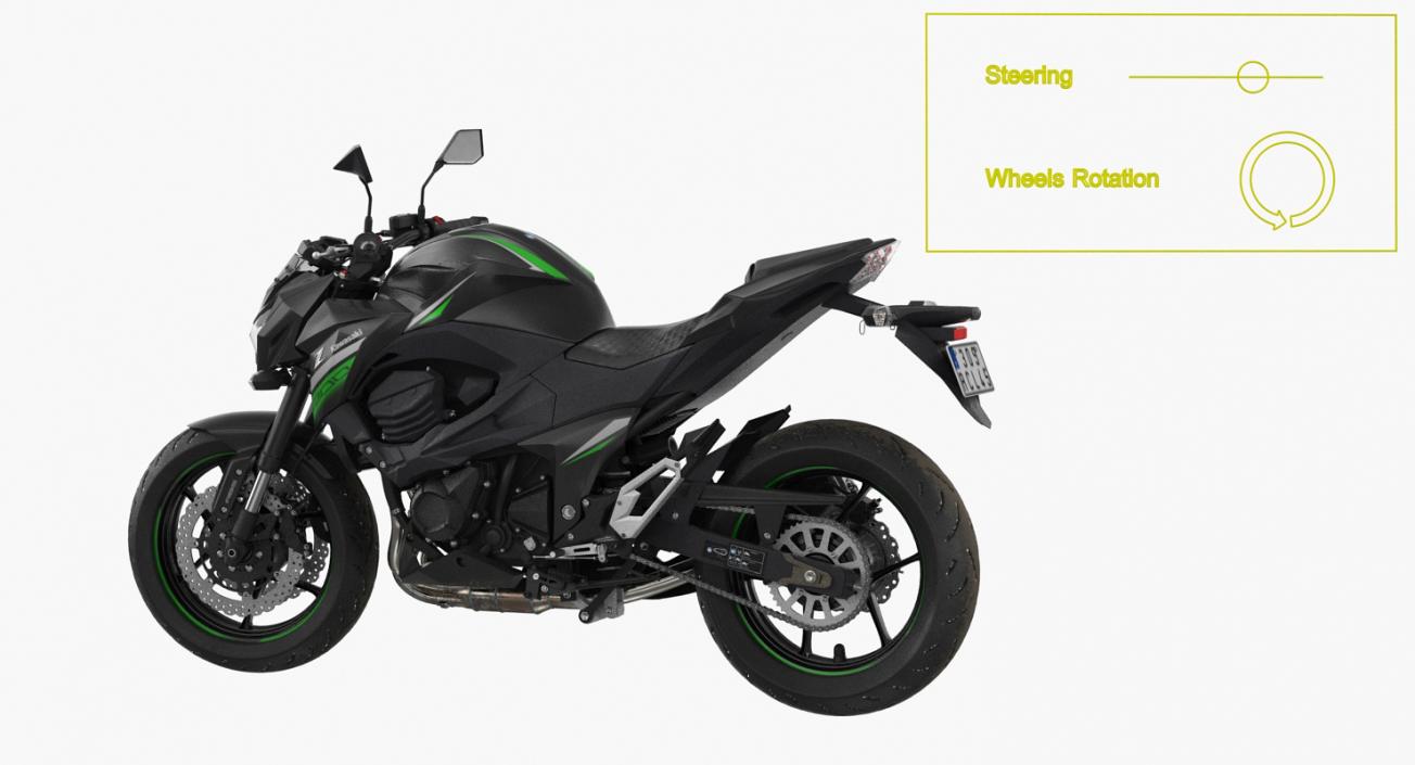 3D Kawasaki Z800 2016 Green Rigged