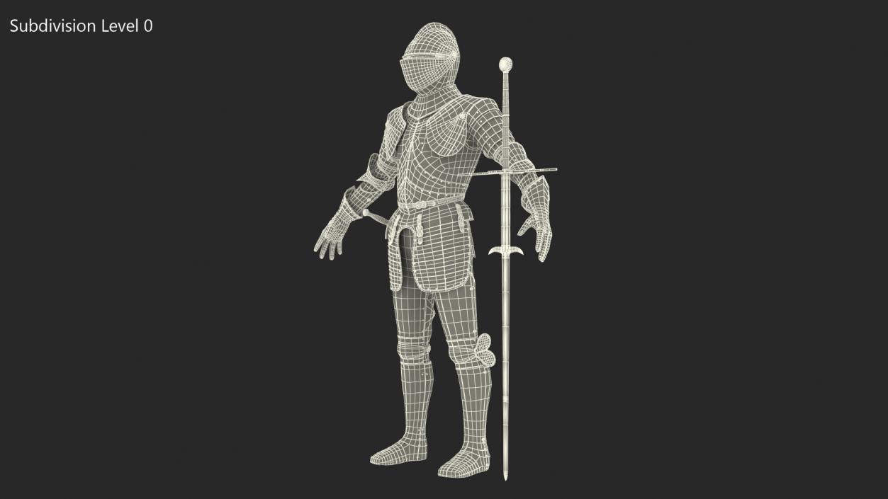 3D Polished Medieval Knight Plate Armor T-Pose model