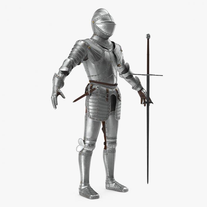 3D Polished Medieval Knight Plate Armor T-Pose model