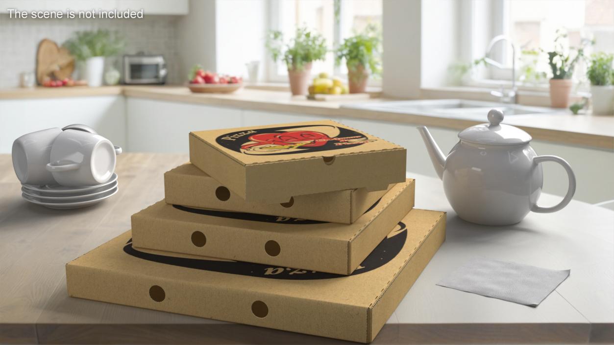 3D Stacked Pizza Boxes with Custom Logo