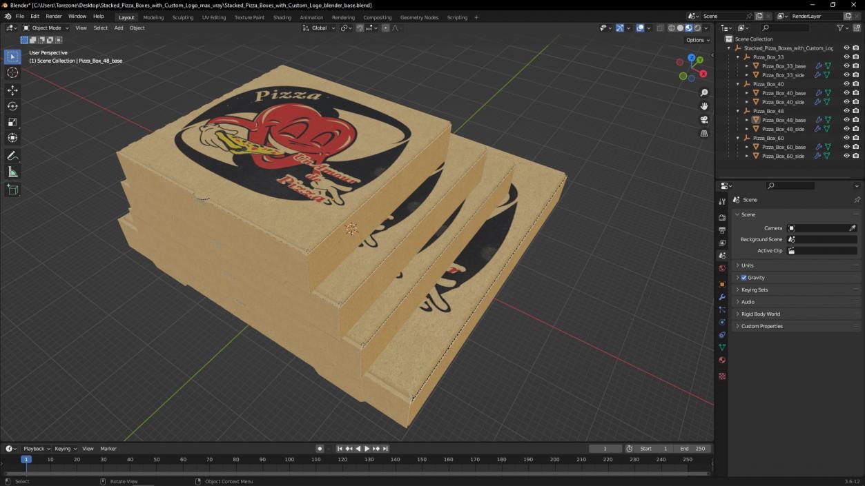 3D Stacked Pizza Boxes with Custom Logo