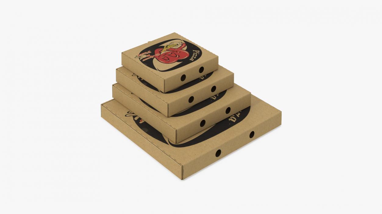 3D Stacked Pizza Boxes with Custom Logo