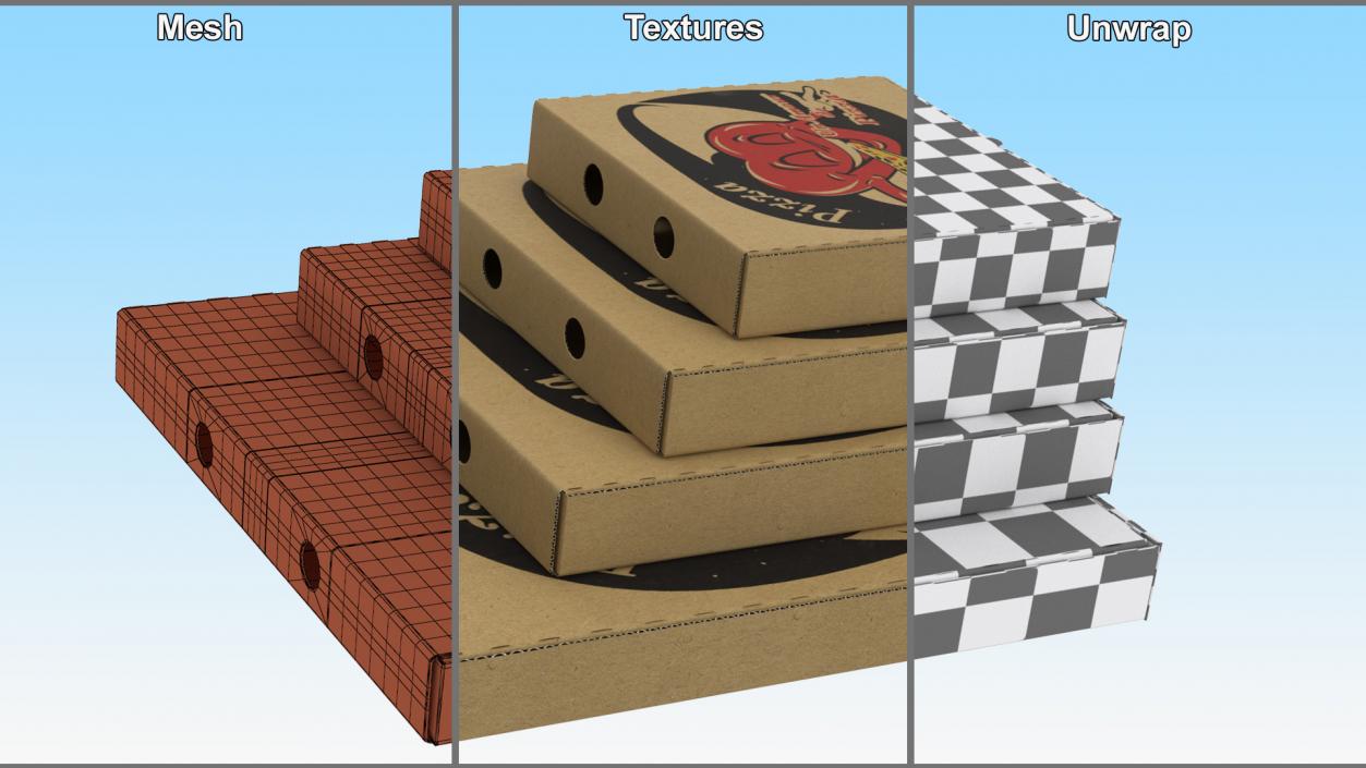 3D Stacked Pizza Boxes with Custom Logo