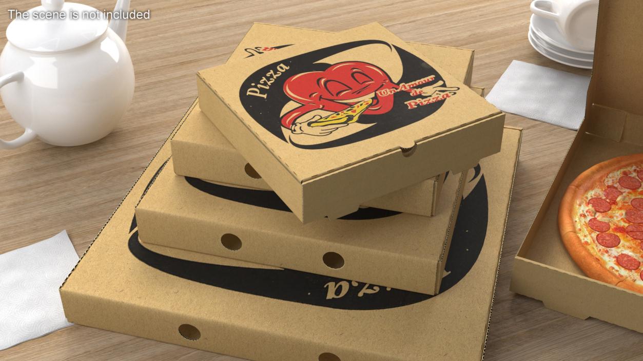 3D Stacked Pizza Boxes with Custom Logo