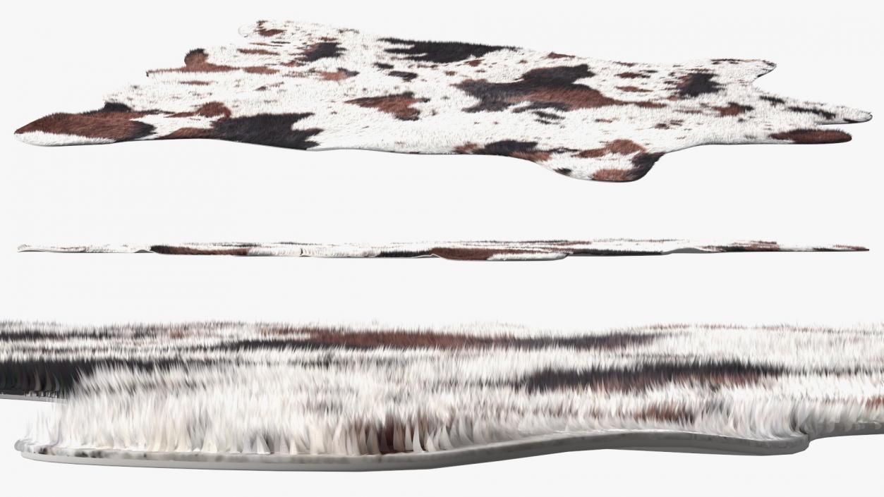 Brown and White Spotted Cowhide Rug Fur 3D model