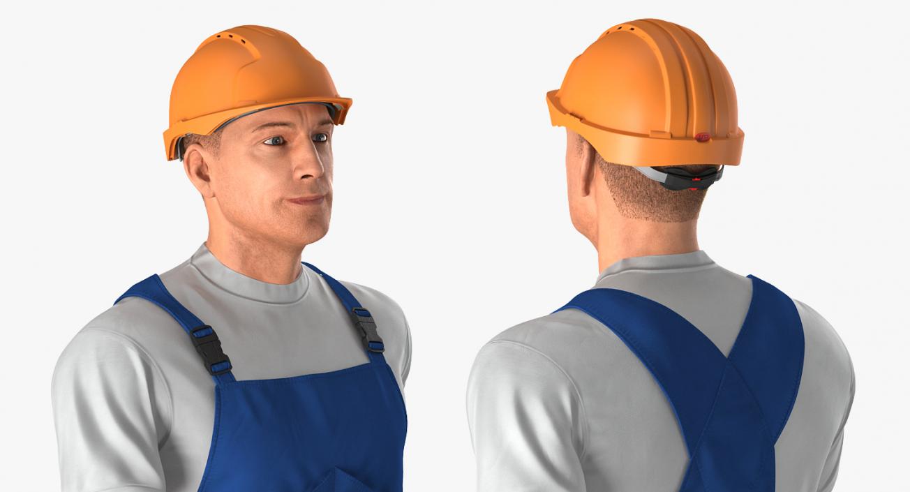 3D Construction Worker Blue Uniform with Hardhat Walking Pose model