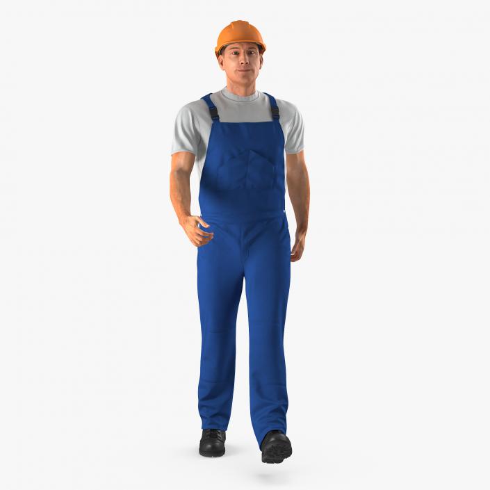 3D Construction Worker Blue Uniform with Hardhat Walking Pose model