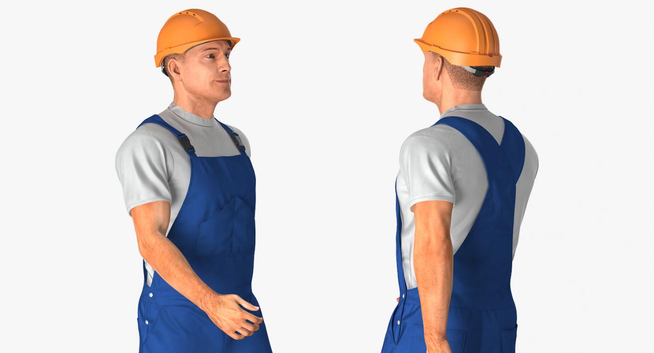 3D Construction Worker Blue Uniform with Hardhat Walking Pose model