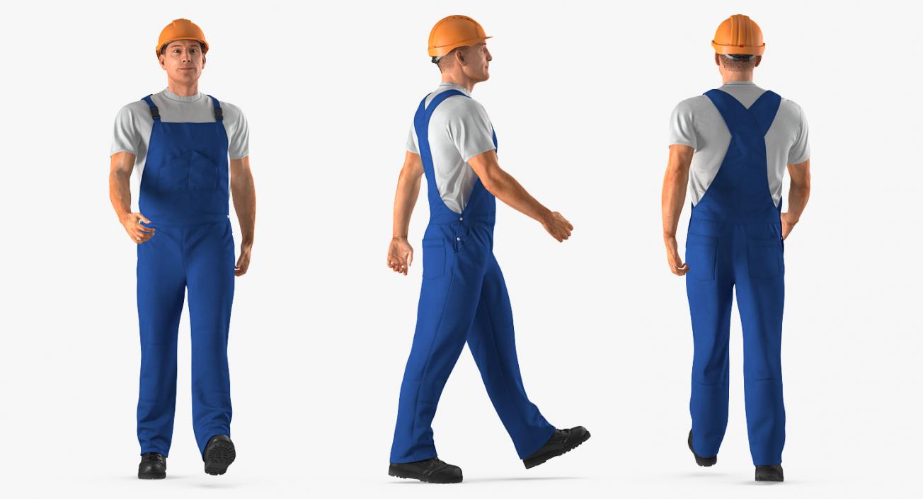 3D Construction Worker Blue Uniform with Hardhat Walking Pose model