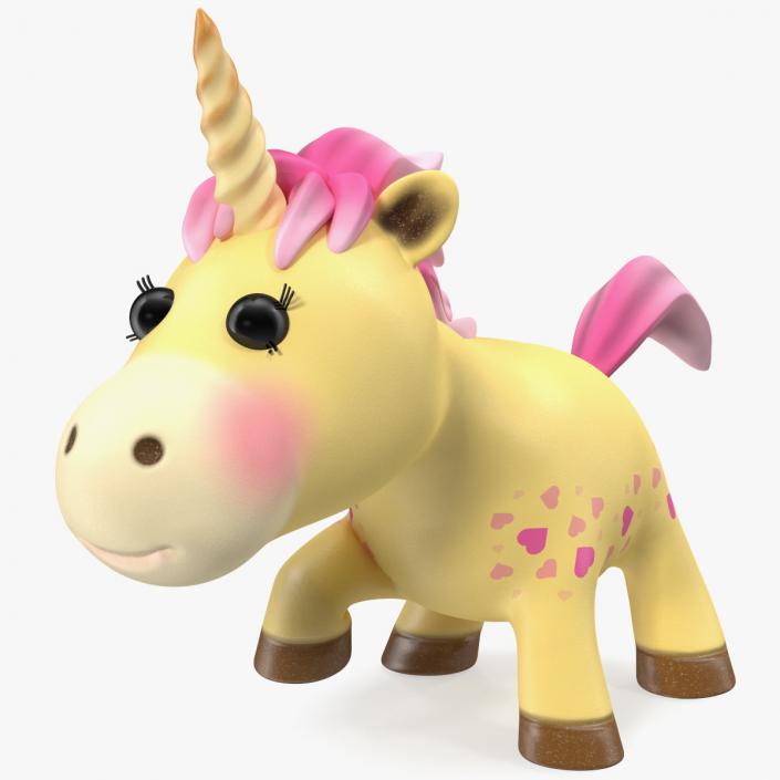 3D model Yellow Cartoon Unicorn Walking Pose