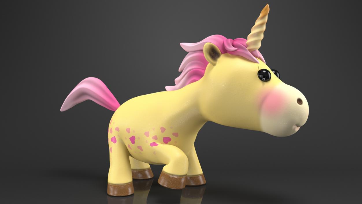 3D model Yellow Cartoon Unicorn Walking Pose