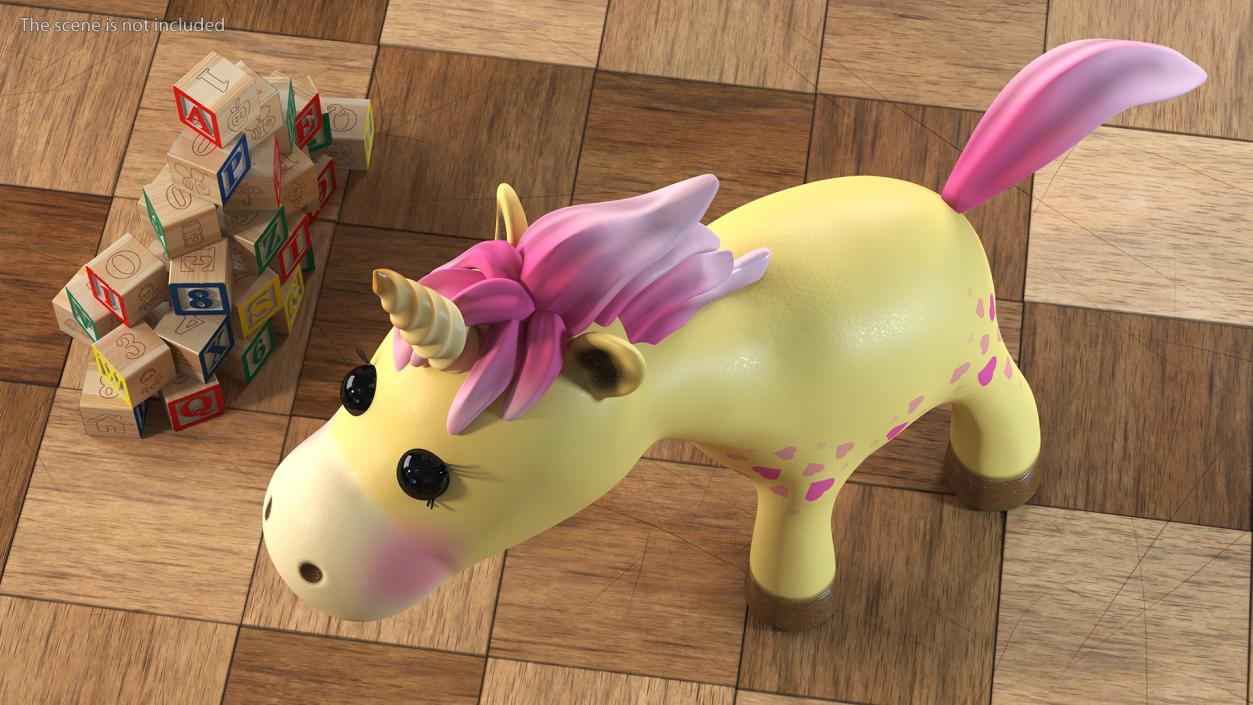 3D model Yellow Cartoon Unicorn Walking Pose