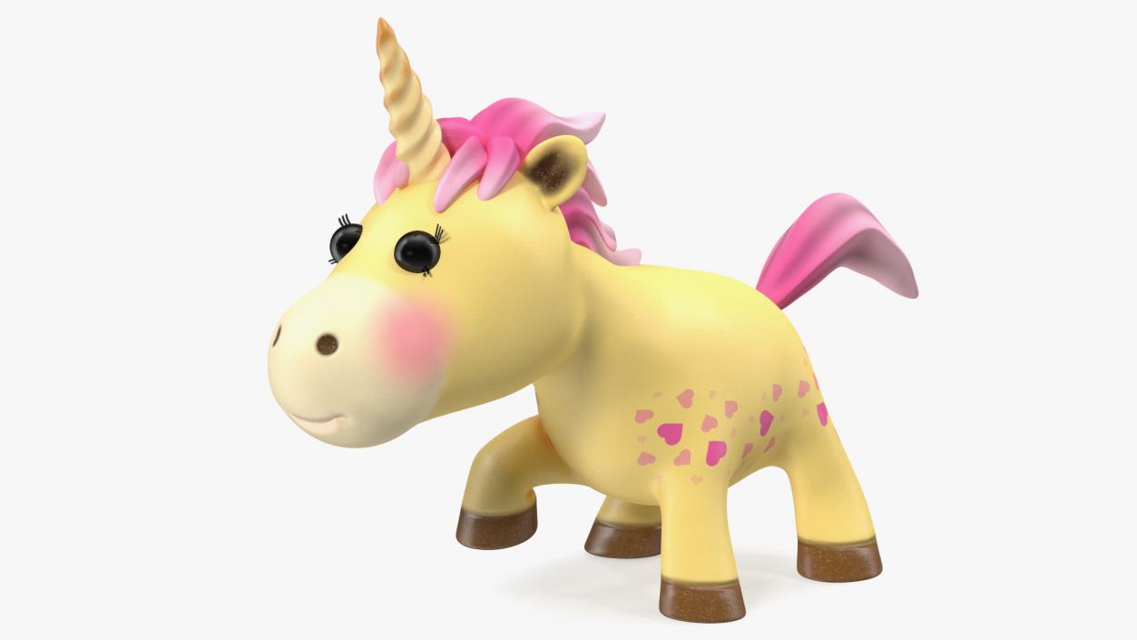 3D model Yellow Cartoon Unicorn Walking Pose