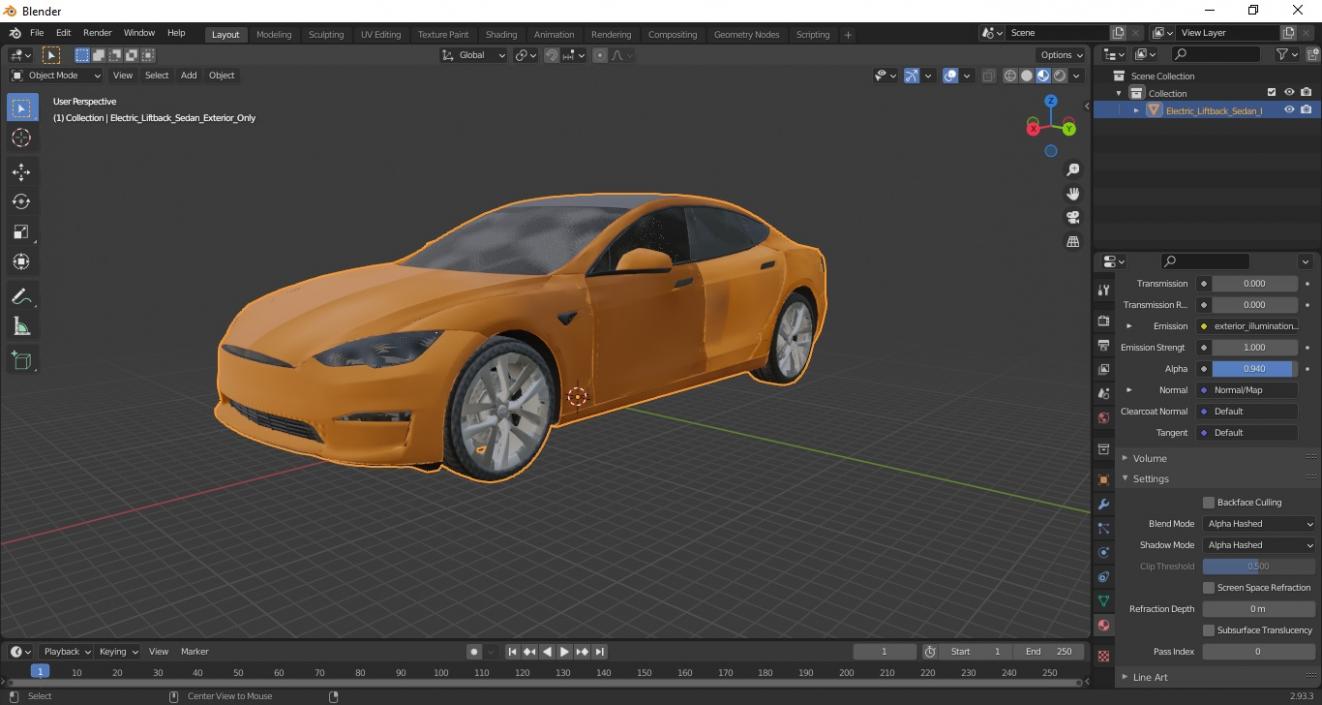 Electric Liftback Sedan Exterior Only 3D